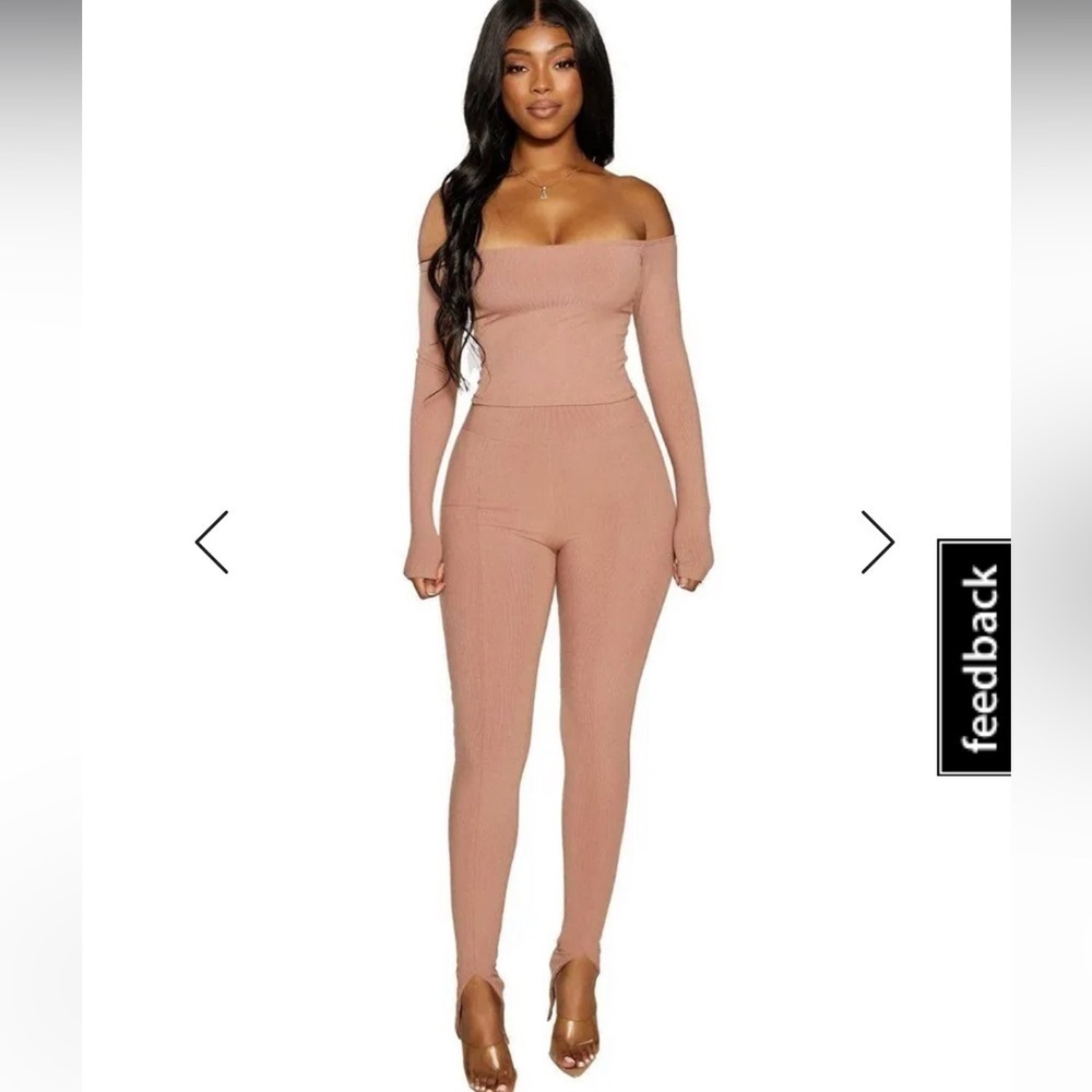 New Naked Wardrobe Coco Beige High Rise Snatched and Slit Leggings